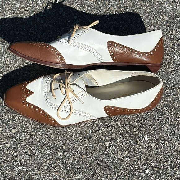 Connie Collection Merge Vintage Wingtip White Brown Leather Size 8 1/2B - Picture 4 of 10